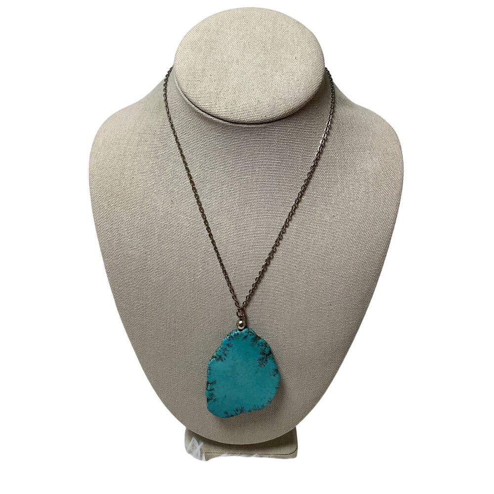 Vintage Chunky Large Turquoise Slab Pendant Necklace Boho Chic Statement A1-53
